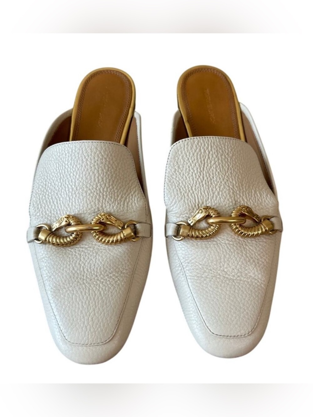 Tory‎ Burch Jessa Ivory Pebbled Leather Mule Loafers 9